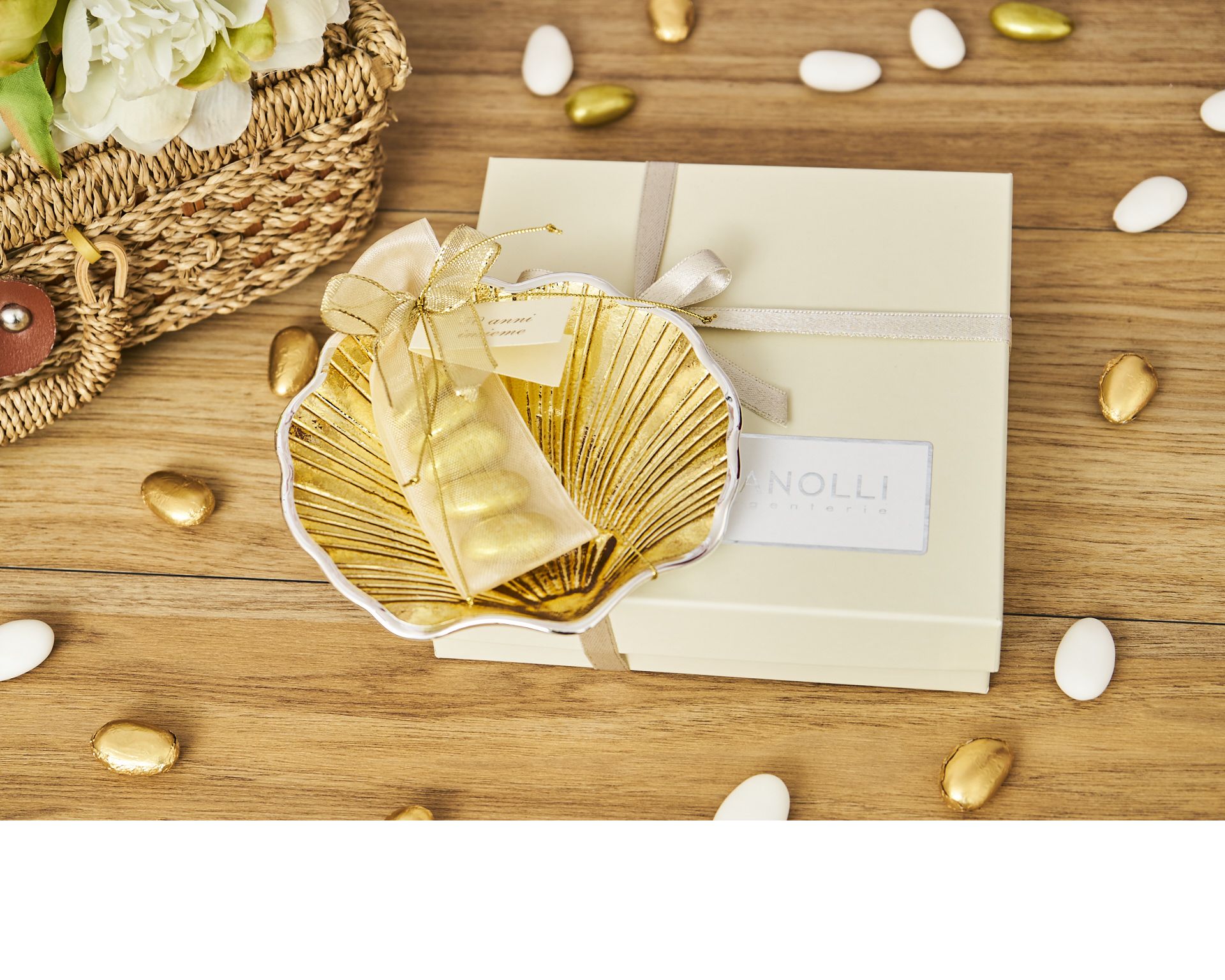 Piattino Conchiglia Oro Con Tubolare Portaconfetti Selezione Zanolli 179781 488105928hx