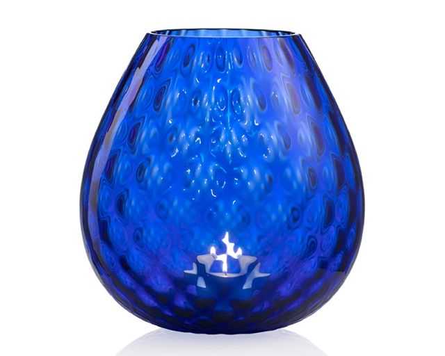 Candle holder vase macramè l murano glass blue