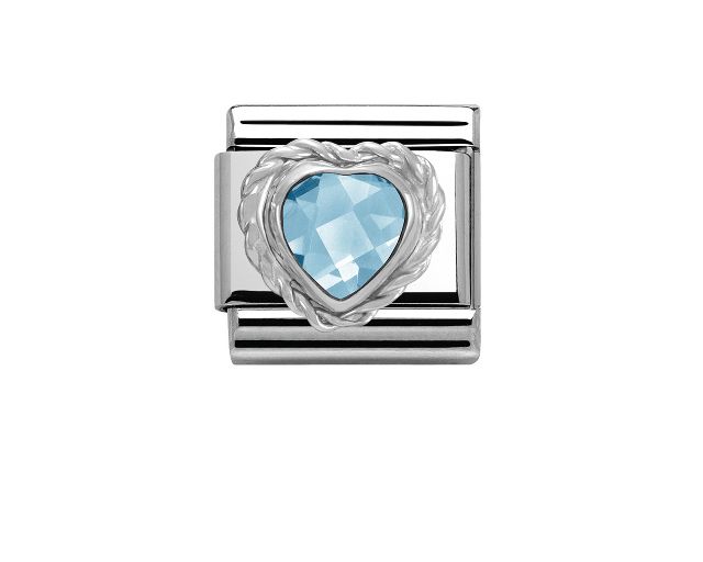 Light blue heart composable steel silver and zircons