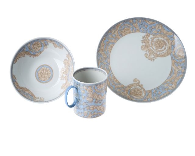 Set kids barocco blue porcellana 3 pezzi