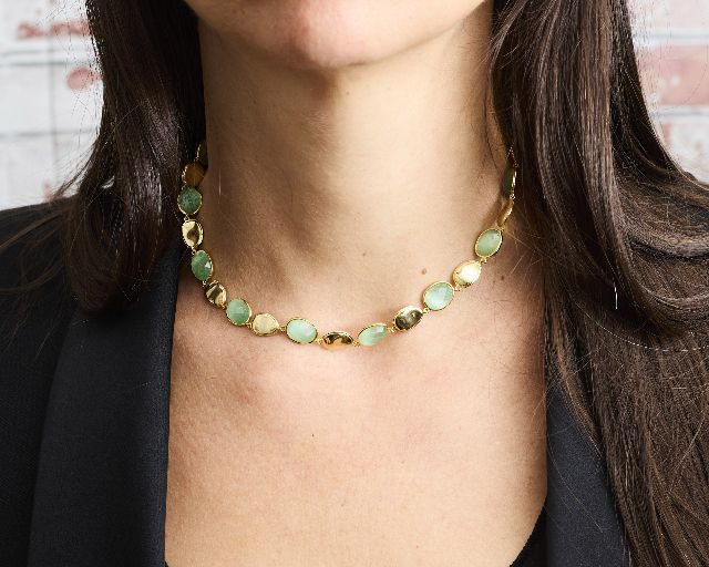 Collana Ottone Finitura Oro Con Occhio Di Gatto Verde Acqua Sovrani 189996 814j11800