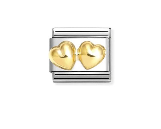 Double heart composable steel and gold