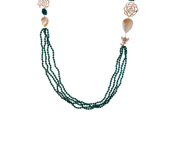 Collana argento con madreperla e agata verde