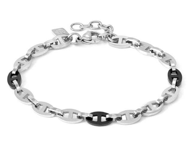 Bracelet strong diamond steel with black inserts