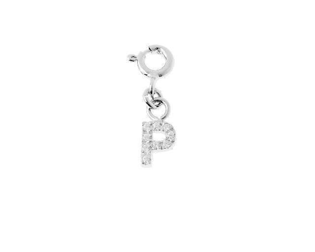 Ciondolo lettera p argento con zirconi