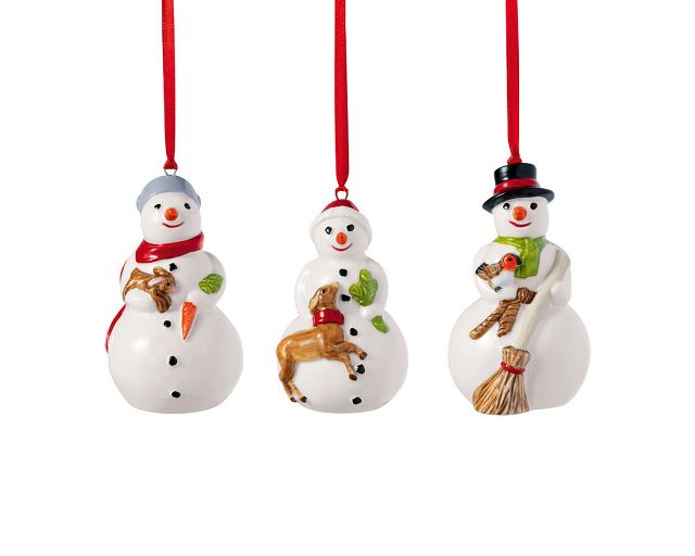 Christmas decoration nostalgic ornaments porcelain snowmen 3 pieces