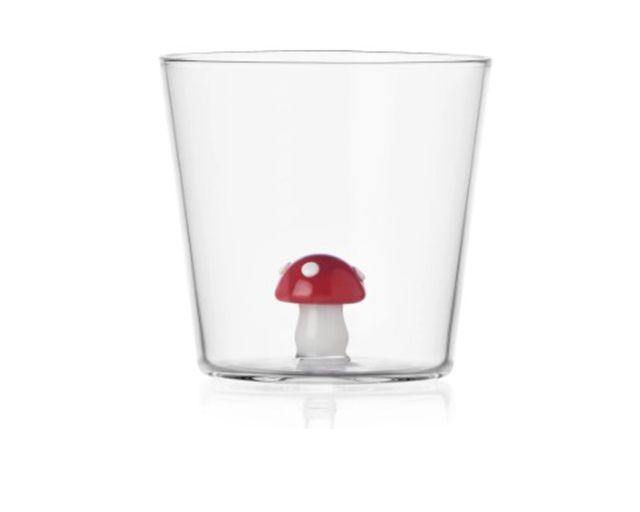 Tumbler glass red mushroom alice