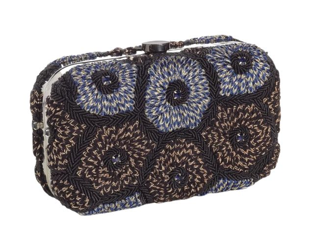 Clutch con cristalli, strass, perline e pietre