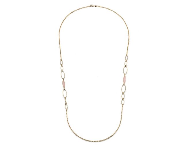 Collana joya in bronzo dorato con occhio di gatto rosa