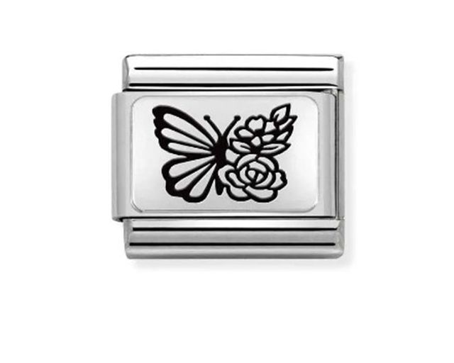 Butterfly with flowers composable steel and silver