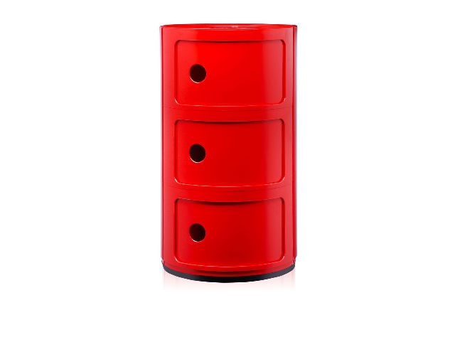 Cassettiera componibile a tre elementi colore rosso