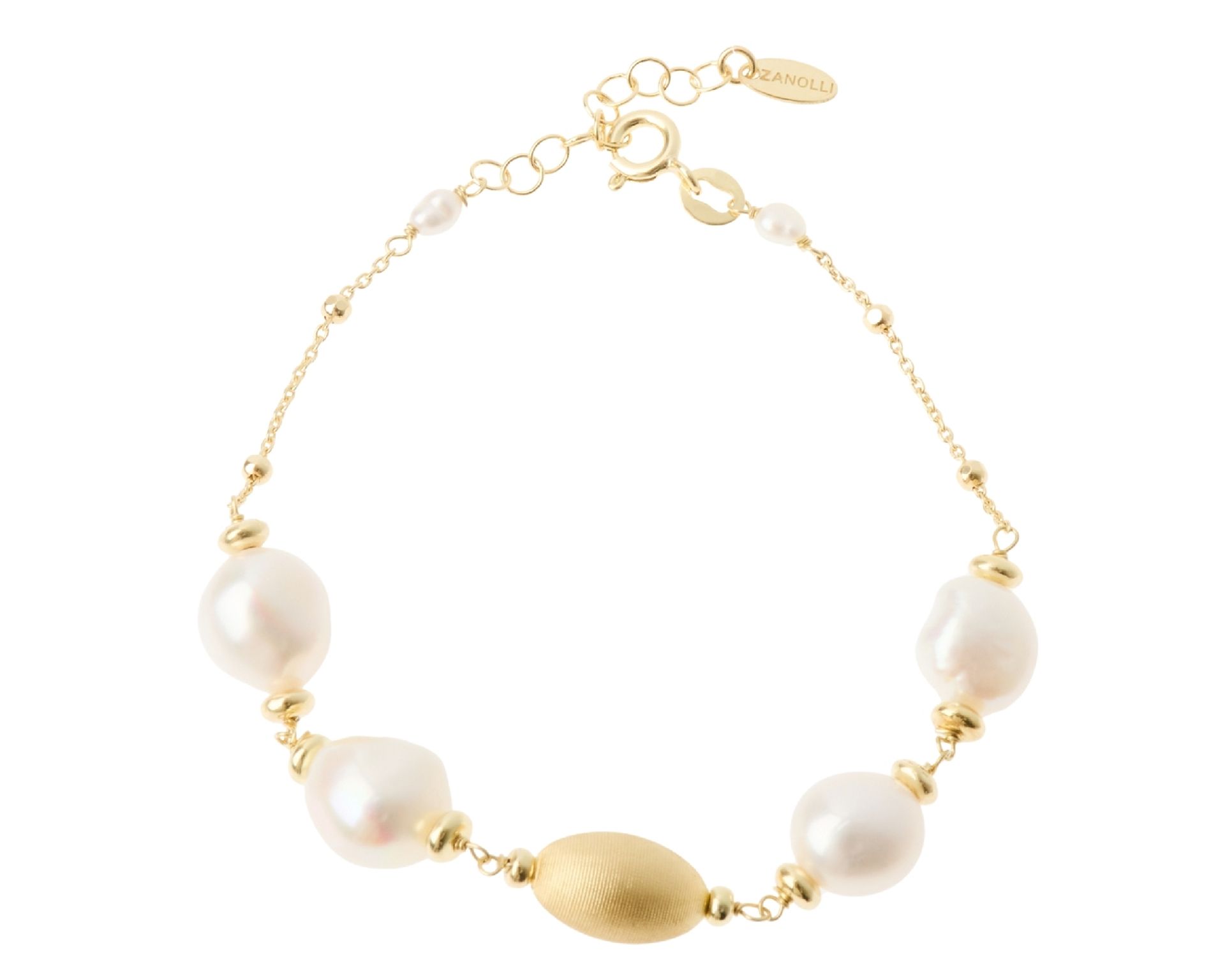Bracciale Argento Dorato Con Chicco Satinato E Perle Di Fiume Barocche Selezione Zanolli 189725 726br3448