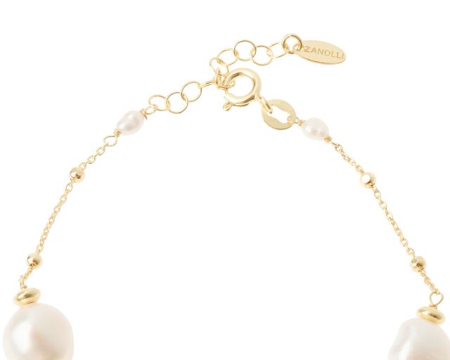 Bracciale Argento Dorato Con Chicco Satinato E Perle Di Fiume Barocche Selezione Zanolli 189725 726br3448