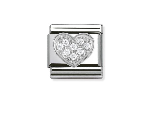 Cuore composable acciaio argento e zirconi