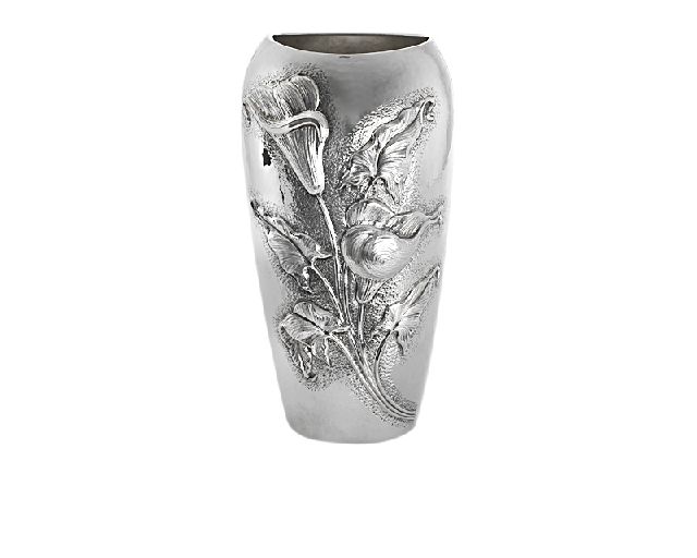 Vaso argento ovale con decoro calle