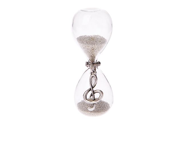 Clessidra chiave di violino con sabbia argento e scatola regalo
