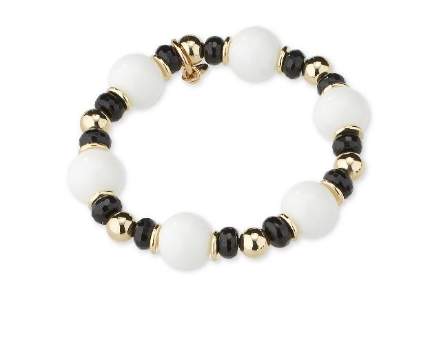 Bracelet brass with black agate and white quartz