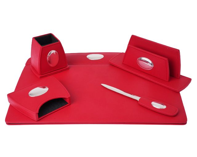 Office set bilaminated silver 5 pieces red