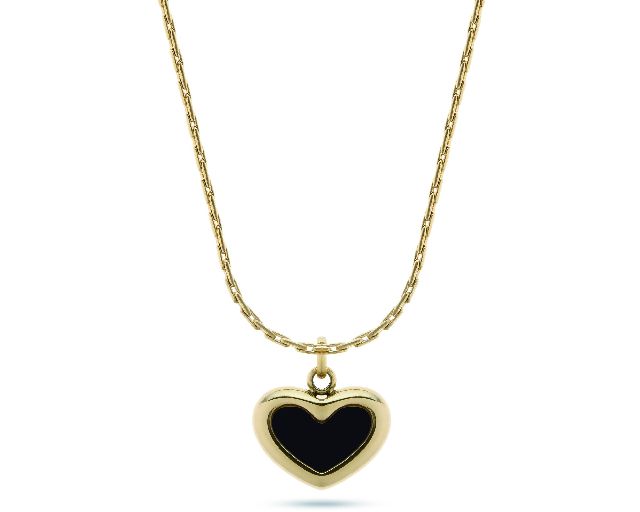 Collana acciaio dorato cuore e onice nero