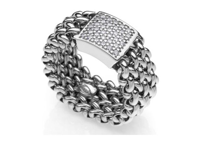 Anello chicco argento con pavè di zirconi bianchi