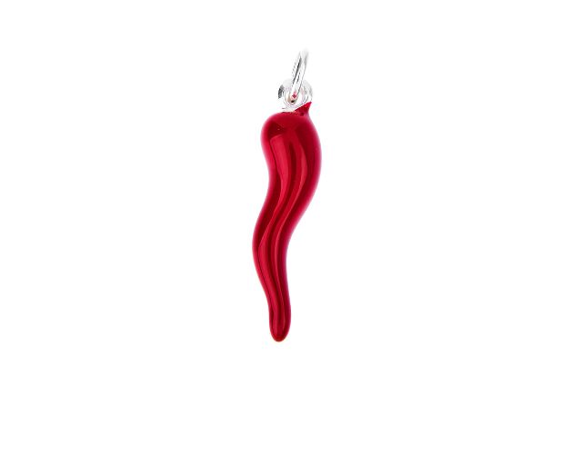 Ciondolo cornetto portafortuna argento e smalto rosso