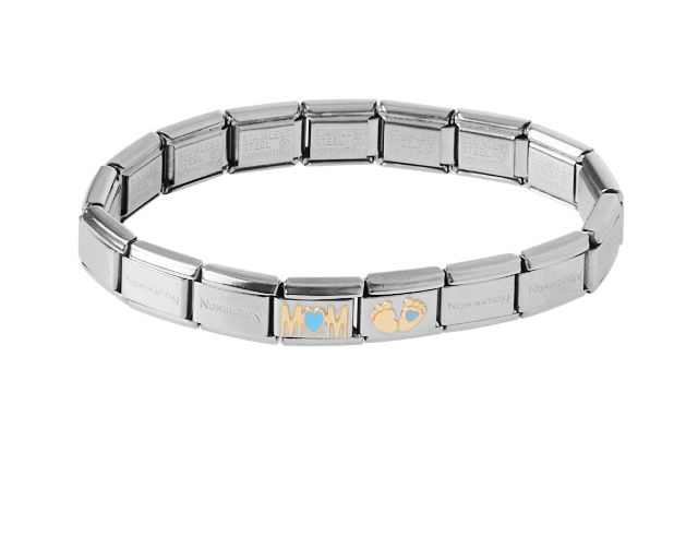 Bracelet composable steel mom and baby feet blue