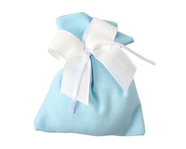 Sacchetto canetè portaconfetti azzurro con fiocco di cotone bianco