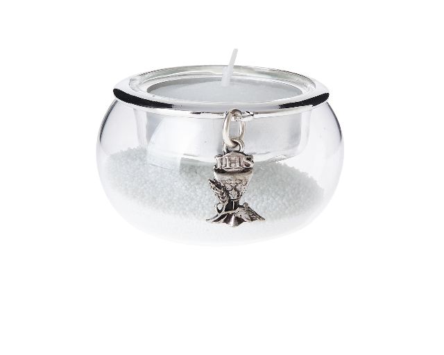 White candle holder with chalice pendant