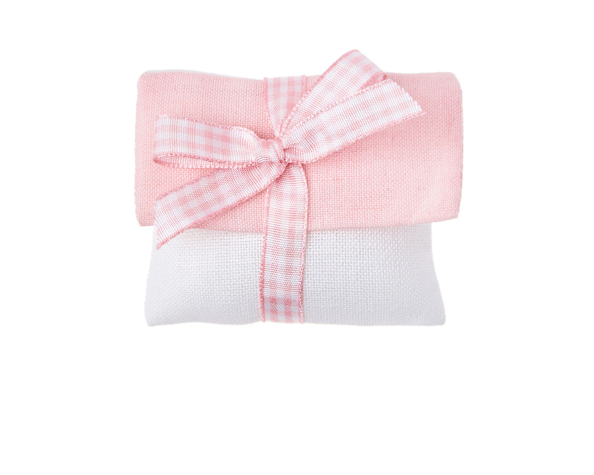Busta Portaconfetti Lino Bianco E Rosa Con Nastro A Quadretti Selezione Zanolli 180299 C24nj041