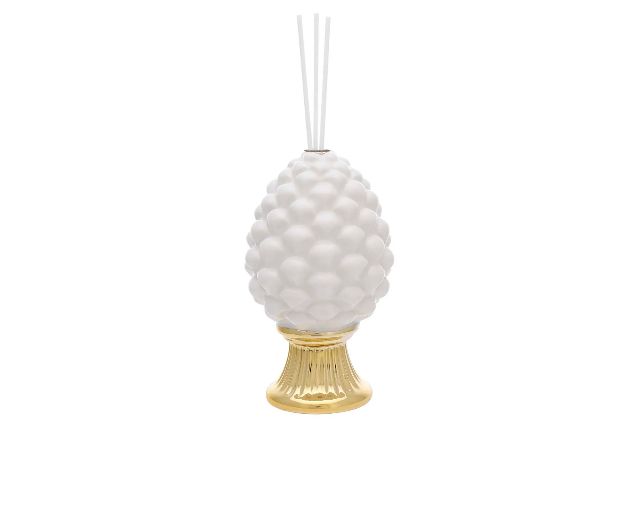 Fragrance diffuser pine cone porcelain white with gold base