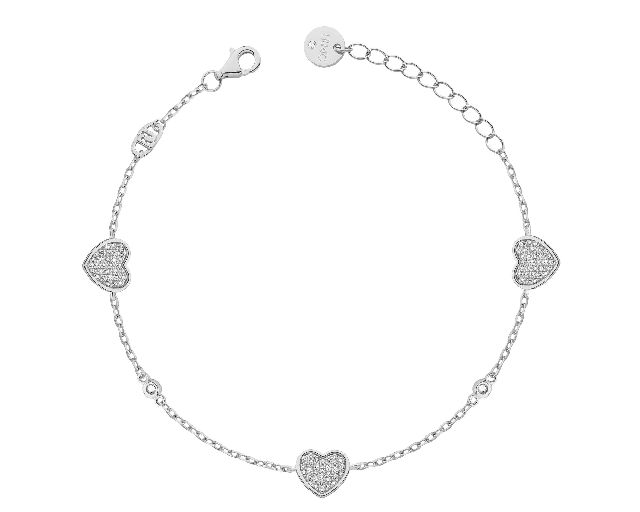 Bracciale argento tre cuori con zirconi