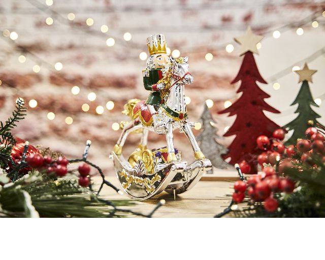 Idea regalo natale carillon soldatino su cavallo a dondolo verde