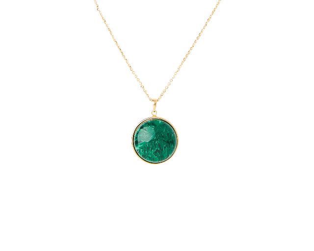 Collana argento dorato con ciondolo di malachite
