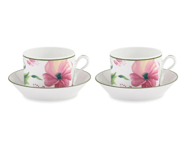 Set tazze the e piattini florenza malva porcellana 2 coppie