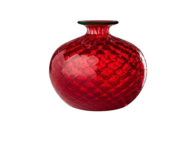 Vaso monofiore balloton vetro di murano rosso con filo verde mela