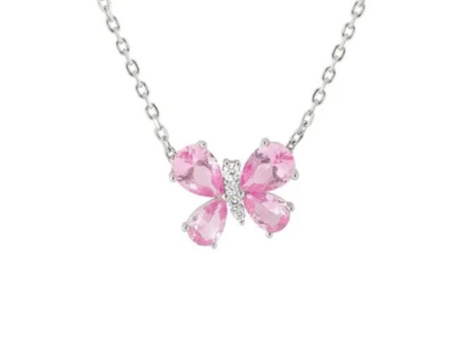 Collana shine me up argento farfalla rosa