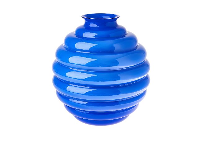 Vase decò murano glass sapphire and milk white