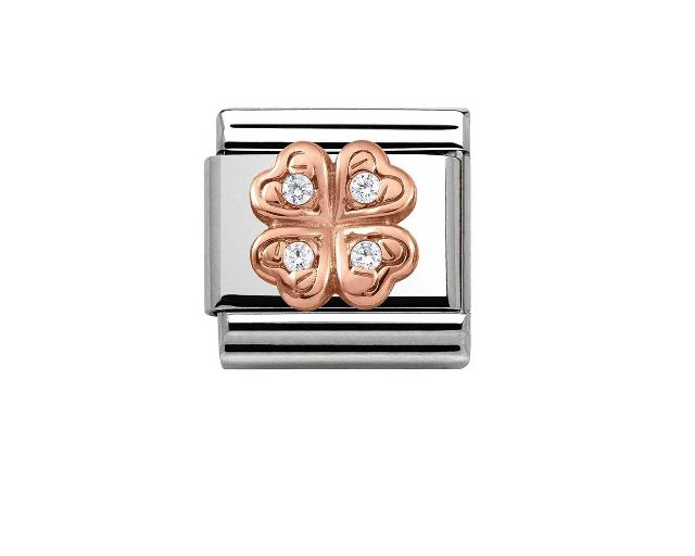 Quadrifoglio composable acciaio oro rosa 375 e zirconi