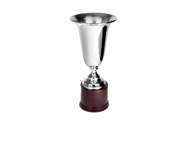 Coppa argento con base in legno