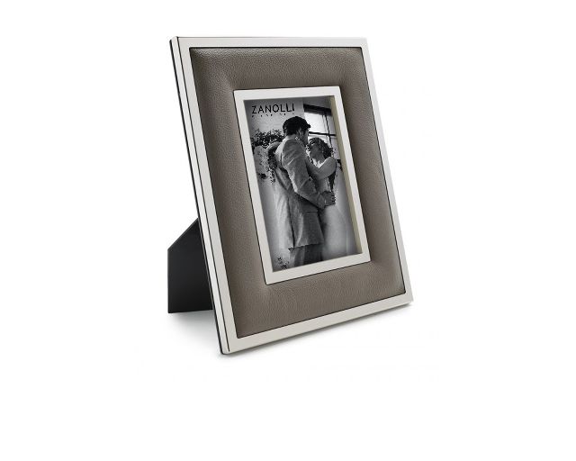 Picture frame steel and taupe leather