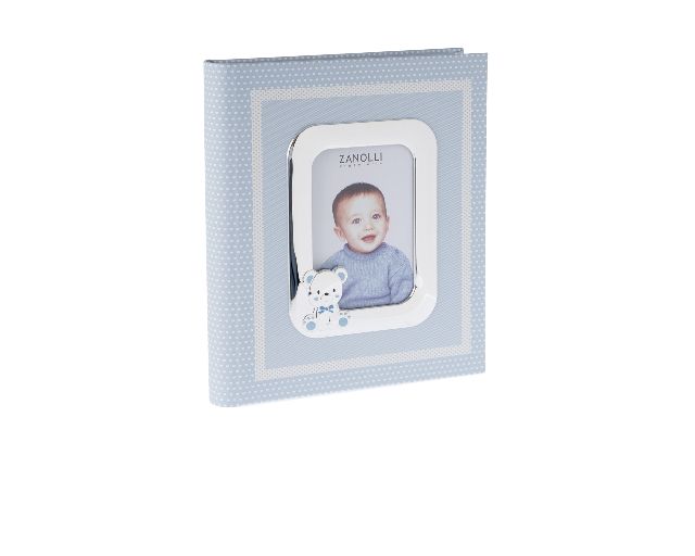 Album orsetto argento pvd con cornice portafoto celeste