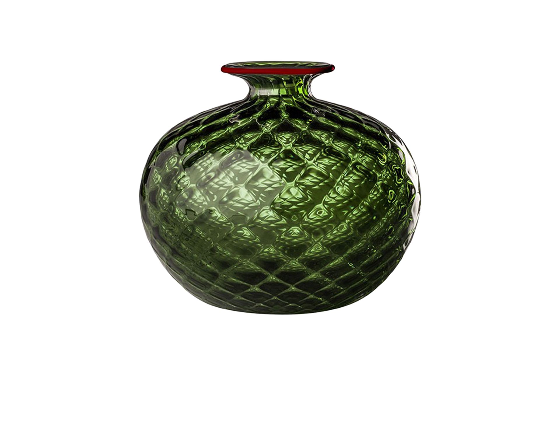 Vaso Monofiore Balloton Vetro Di Murano Verde Mela Con Filo Rosso Venini 154318 93110036vmrv