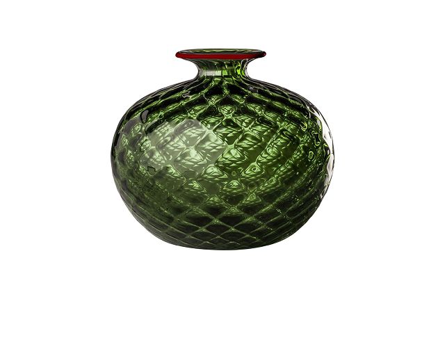 Vaso monofiore balloton vetro di murano verde mela con filo rosso