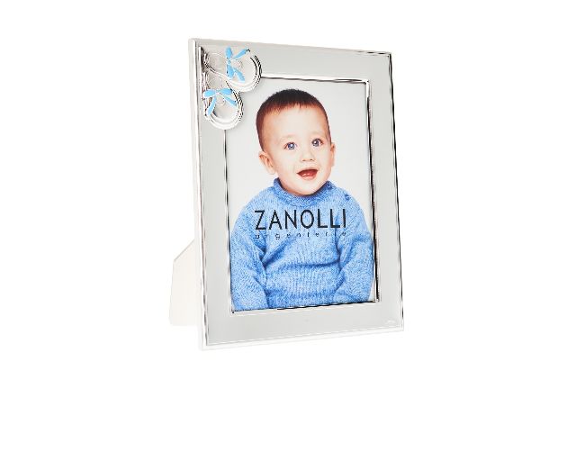 Picture frame baby shoes pvd silver blue