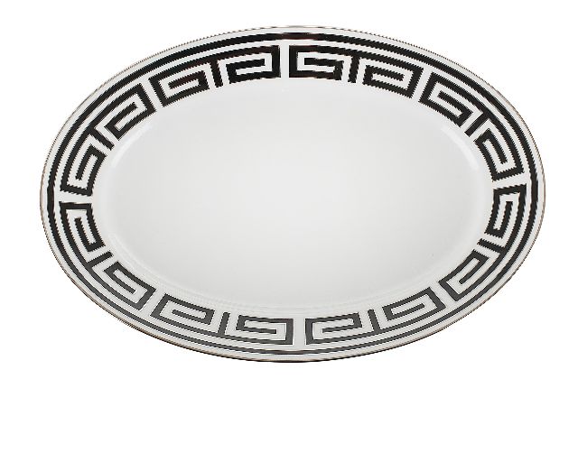 Oval tray labirinto nero porcelain