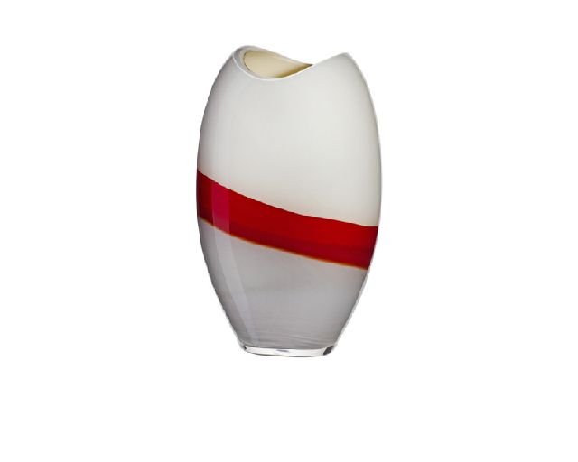 Vaso ellisse vetro di murano grigio rosso avorio