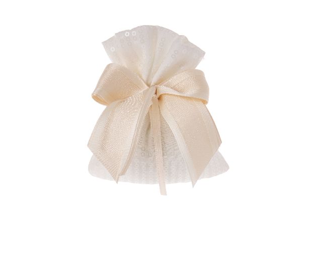Favor sugared almonds white double satin bow and cream ribbon