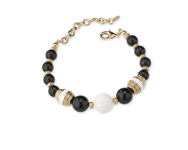 Bracelet brass with black agate and white polymer
