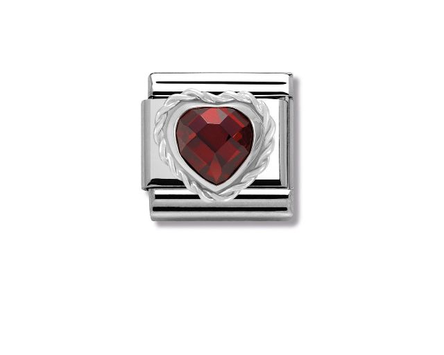 Cuore rosso composable acciaio argento e zirconi