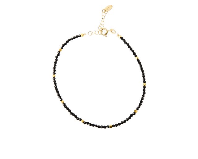 Anklet silver gold and black spinel